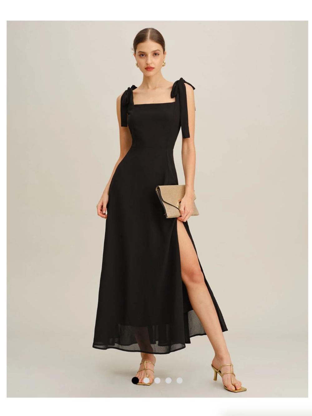 Classic Black Tie-Shoulder Maxi Dress Rihoas